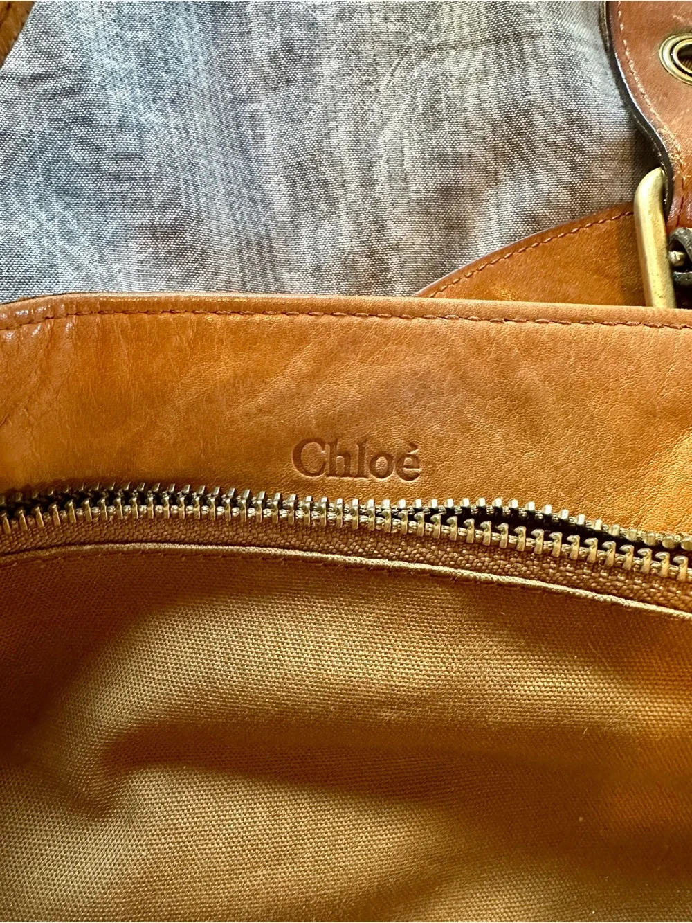 Chloe Cognac Leather Shoulder Bag with Gold Hardware